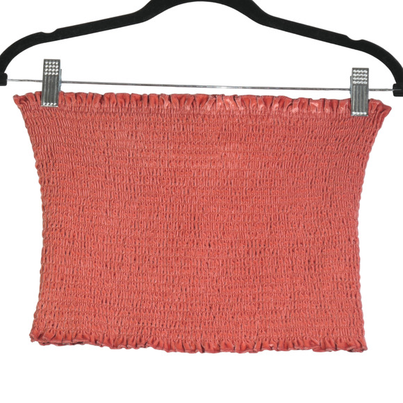 Hollister Tube Top Womens Large Pink Stretch Velvet Smocked Crop Boho Top - Picture 1 of 5